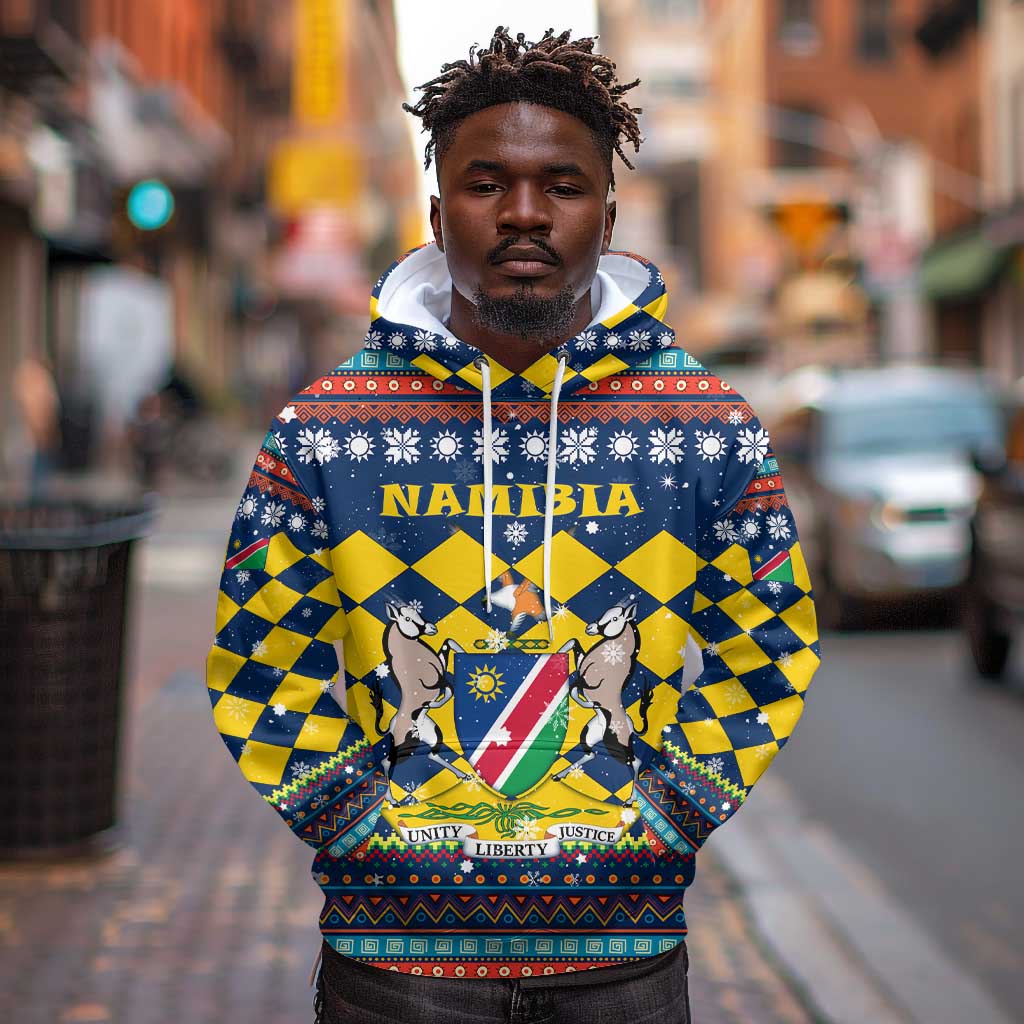 Namibia Christmas Hoodie Coat of Arms and Flag Map Motif - African Pride