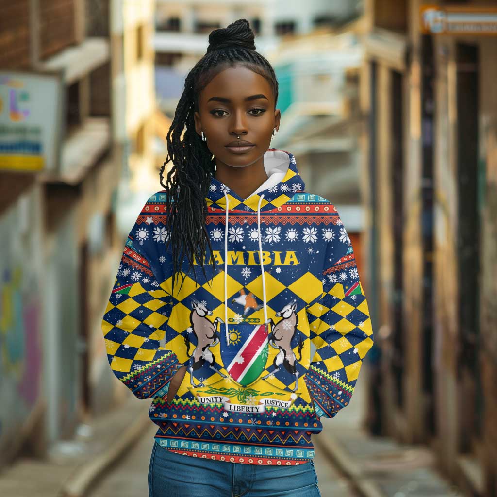 Namibia Christmas Hoodie Coat of Arms and Flag Map Motif - African Pride