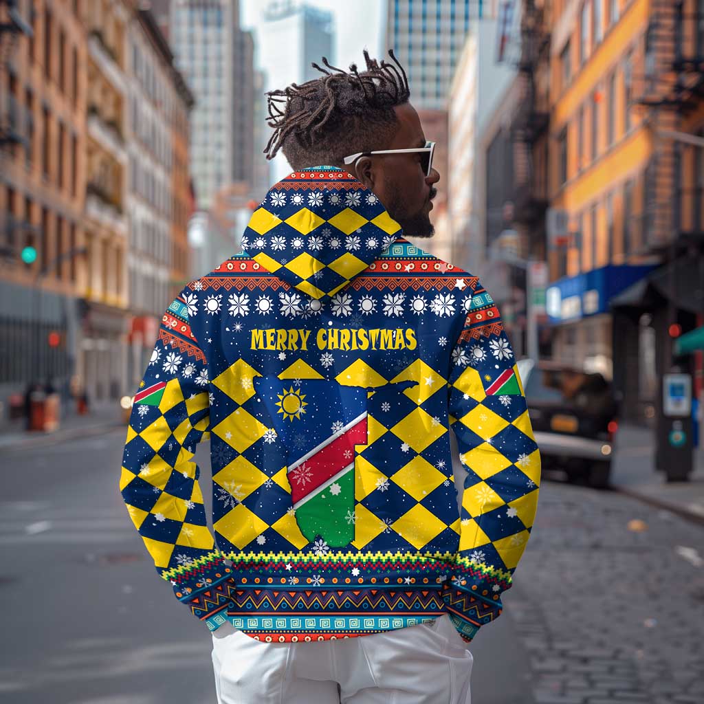 Namibia Christmas Hoodie Coat of Arms and Flag Map Motif - African Pride