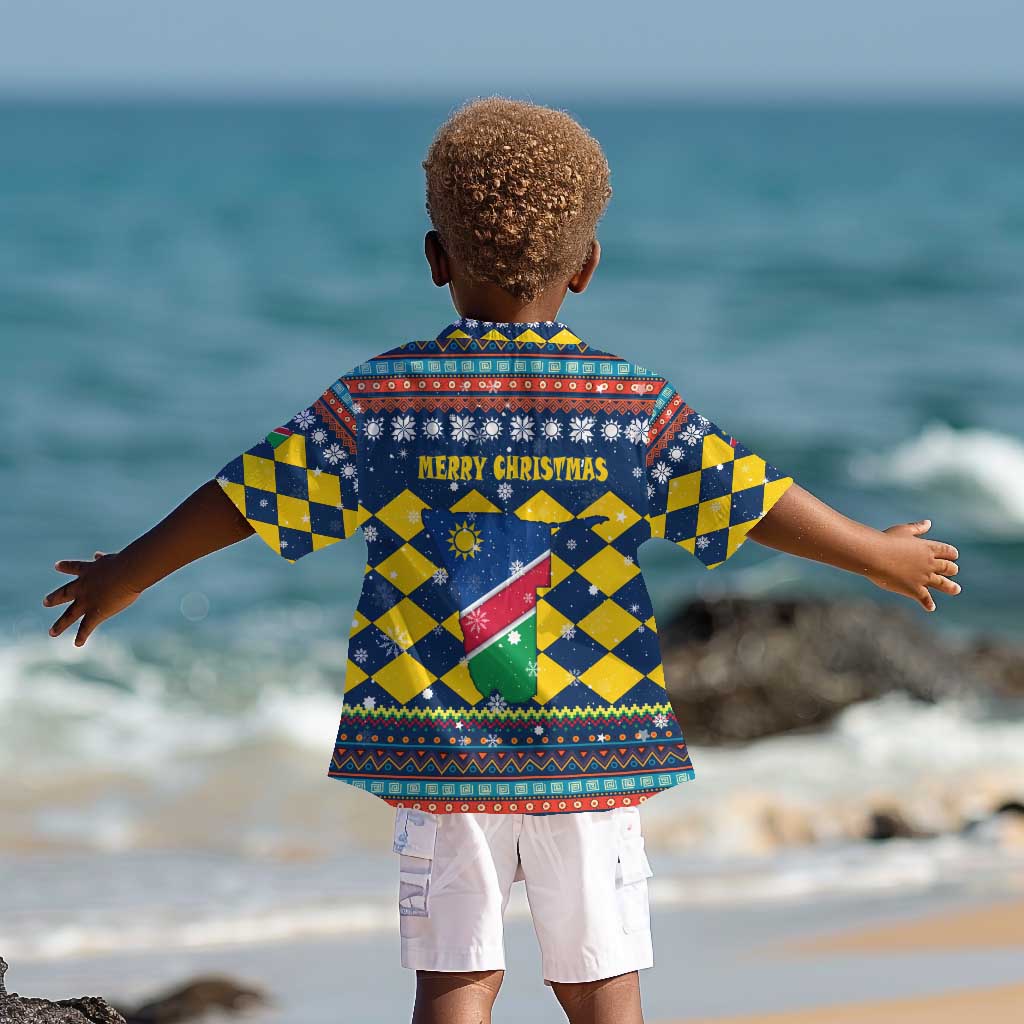 Namibia Christmas Kid Hawaiian Shirt Coat of Arms and Flag Map Motif - African Pride