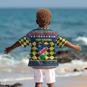 Namibia Christmas Kid Hawaiian Shirt Coat of Arms and Flag Map Motif - African Pride