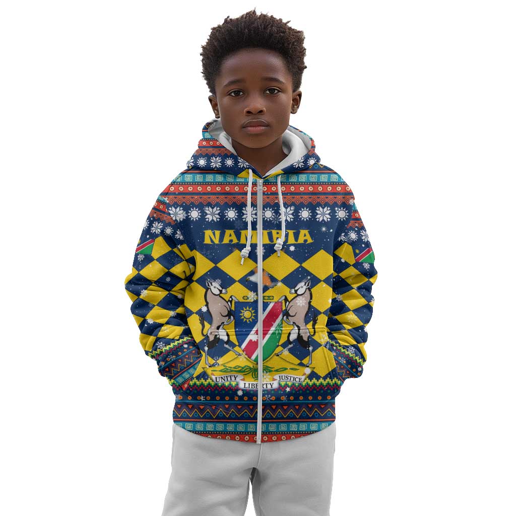 Namibia Christmas Kid Hoodie Coat of Arms and Flag Map Motif - African Pride
