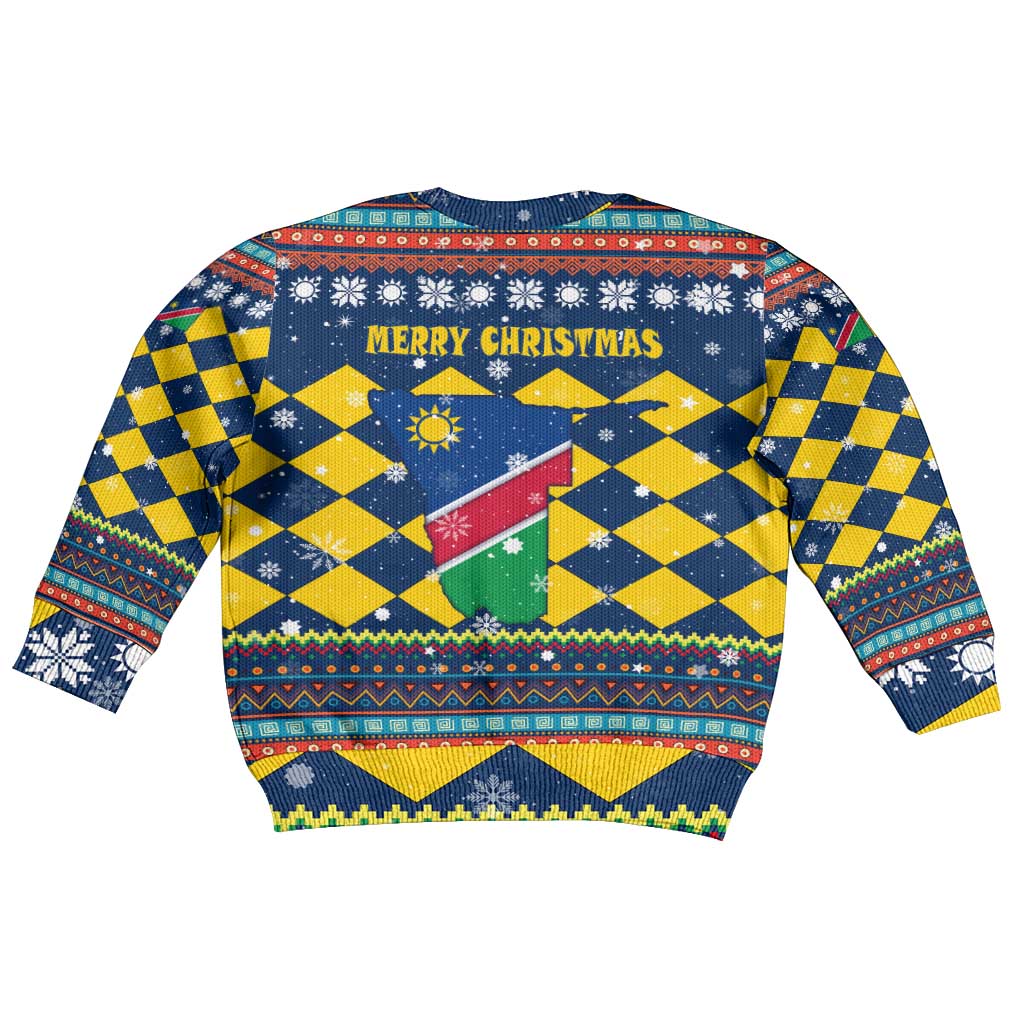 Namibia Christmas Kid Ugly Christmas Sweater Coat of Arms and Flag Map Motif - African Pride