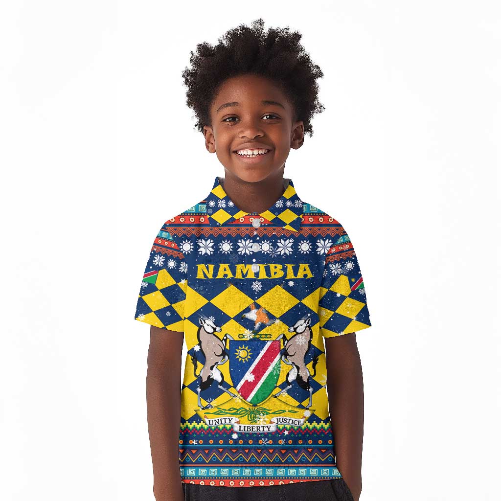 Namibia Christmas Kid Polo Shirt Coat of Arms and Flag Map Motif - African Pride
