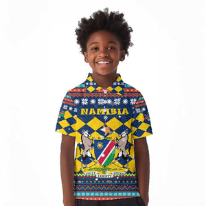 Namibia Christmas Kid Polo Shirt Coat of Arms and Flag Map Motif - African Pride