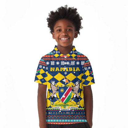 Namibia Christmas Kid Polo Shirt Coat of Arms and Flag Map Motif - African Pride
