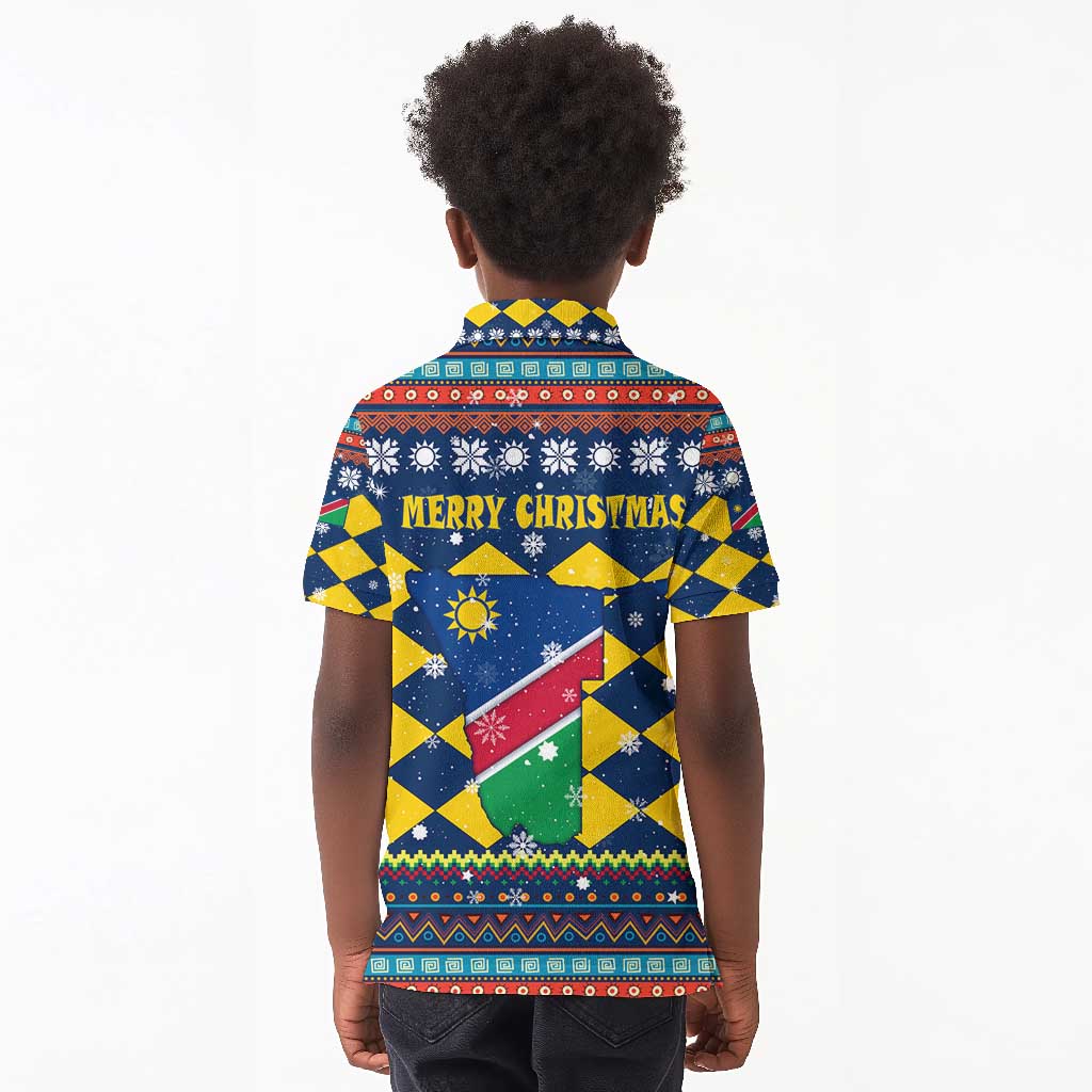 Namibia Christmas Kid Polo Shirt Coat of Arms and Flag Map Motif - African Pride