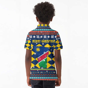 Namibia Christmas Kid Polo Shirt Coat of Arms and Flag Map Motif - African Pride