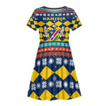 Namibia Christmas Kid Short Sleeve Dress Coat of Arms and Flag Map Motif - African Pride