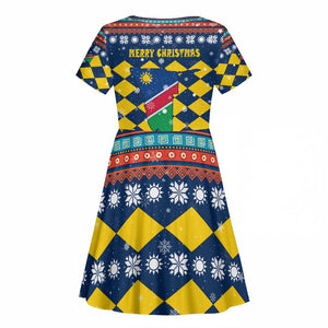 Namibia Christmas Kid Short Sleeve Dress Coat of Arms and Flag Map Motif - African Pride