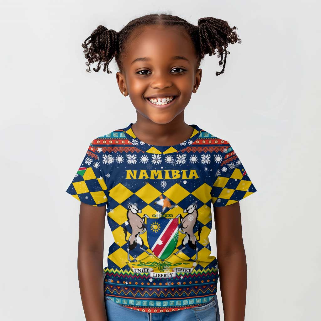 Namibia Christmas Kid T shirt Coat of Arms and Flag Map Motif - African Pride