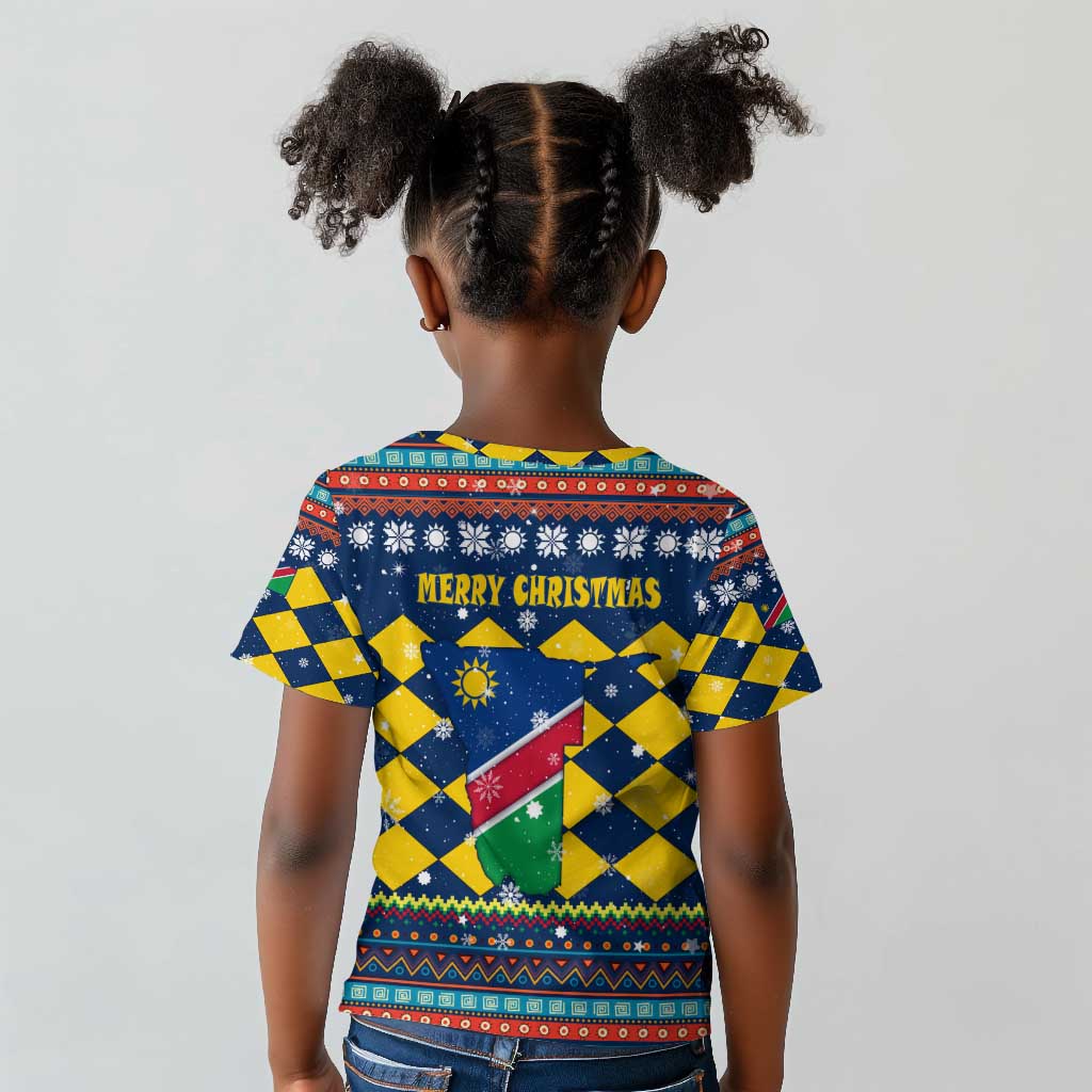 Namibia Christmas Kid T shirt Coat of Arms and Flag Map Motif - African Pride