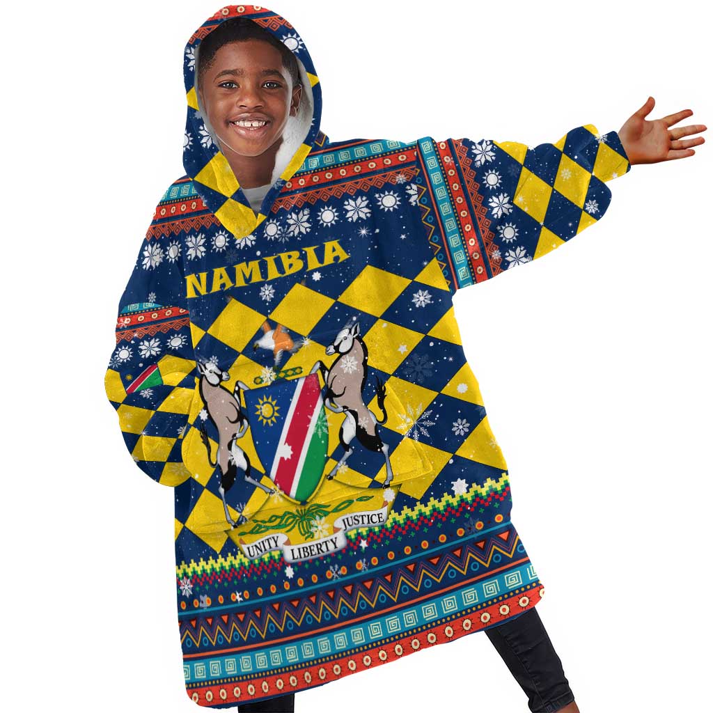 Namibia Christmas Kid Wearable Blanket Hoodie Coat of Arms and Flag Map Motif - African Pride