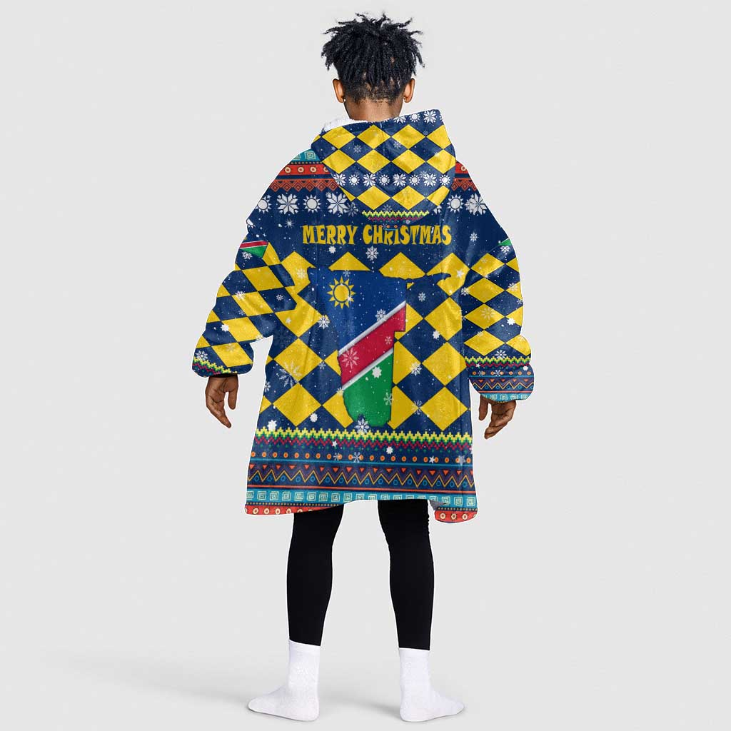 Namibia Christmas Kid Wearable Blanket Hoodie Coat of Arms and Flag Map Motif - African Pride
