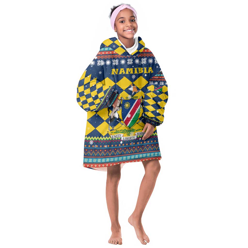 Namibia Christmas Kid Wearable Blanket Hoodie Coat of Arms and Flag Map Motif - African Pride
