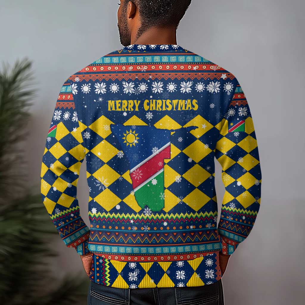 Namibia Christmas Ugly Christmas Sweater Coat of Arms and Flag Map Motif - African Pride