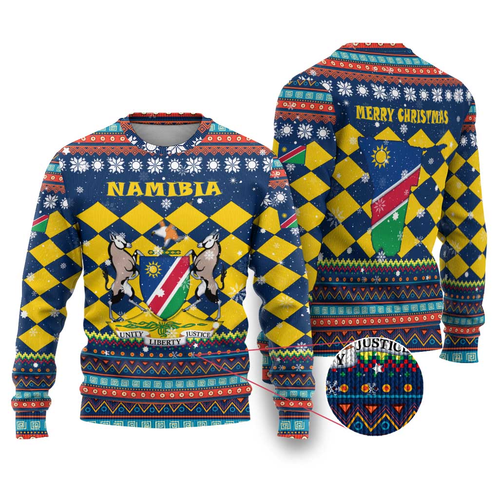 Namibia Christmas Ugly Christmas Sweater Coat of Arms and Flag Map Motif - African Pride