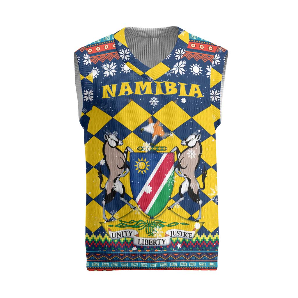 Namibia Christmas Knitted V-Neck Vest Coat of Arms and Flag Map Motif - African Pride