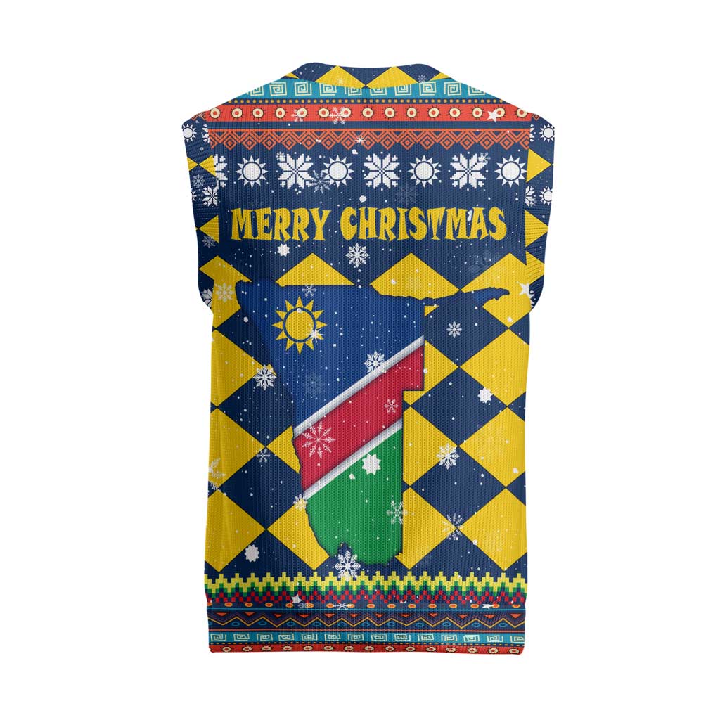 Namibia Christmas Knitted V-Neck Vest Coat of Arms and Flag Map Motif - African Pride