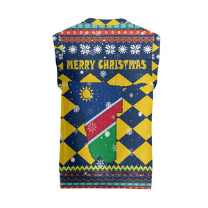 Namibia Christmas Knitted V-Neck Vest Coat of Arms and Flag Map Motif - African Pride