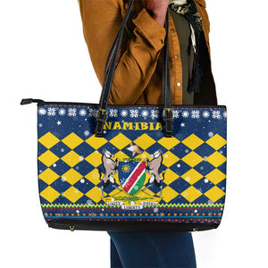 Namibia Christmas Leather Tote Bag Coat of Arms and Flag Map Motif - African Pride