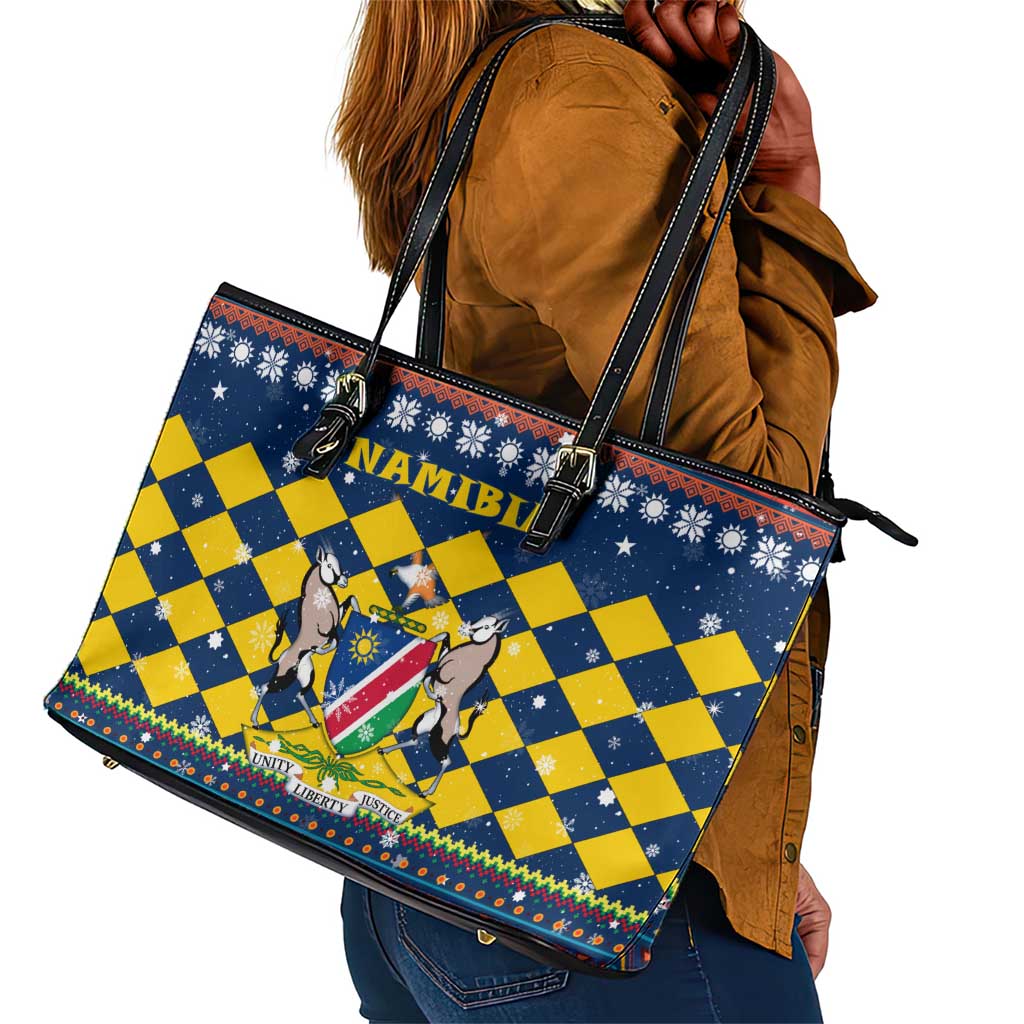 Namibia Christmas Leather Tote Bag Coat of Arms and Flag Map Motif - African Pride