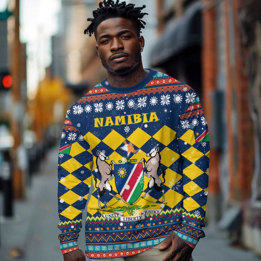 Namibia Christmas Long Sleeve Shirt Coat of Arms and Flag Map Motif - African Pride