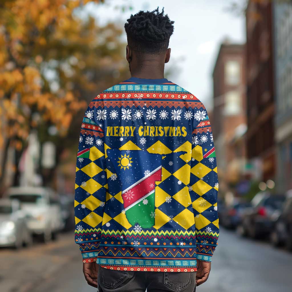 Namibia Christmas Long Sleeve Shirt Coat of Arms and Flag Map Motif - African Pride