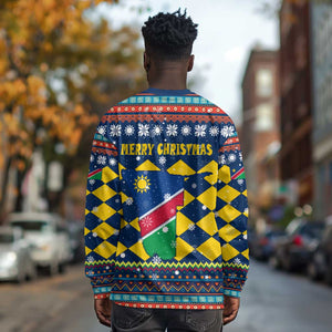 Namibia Christmas Long Sleeve Shirt Coat of Arms and Flag Map Motif - African Pride