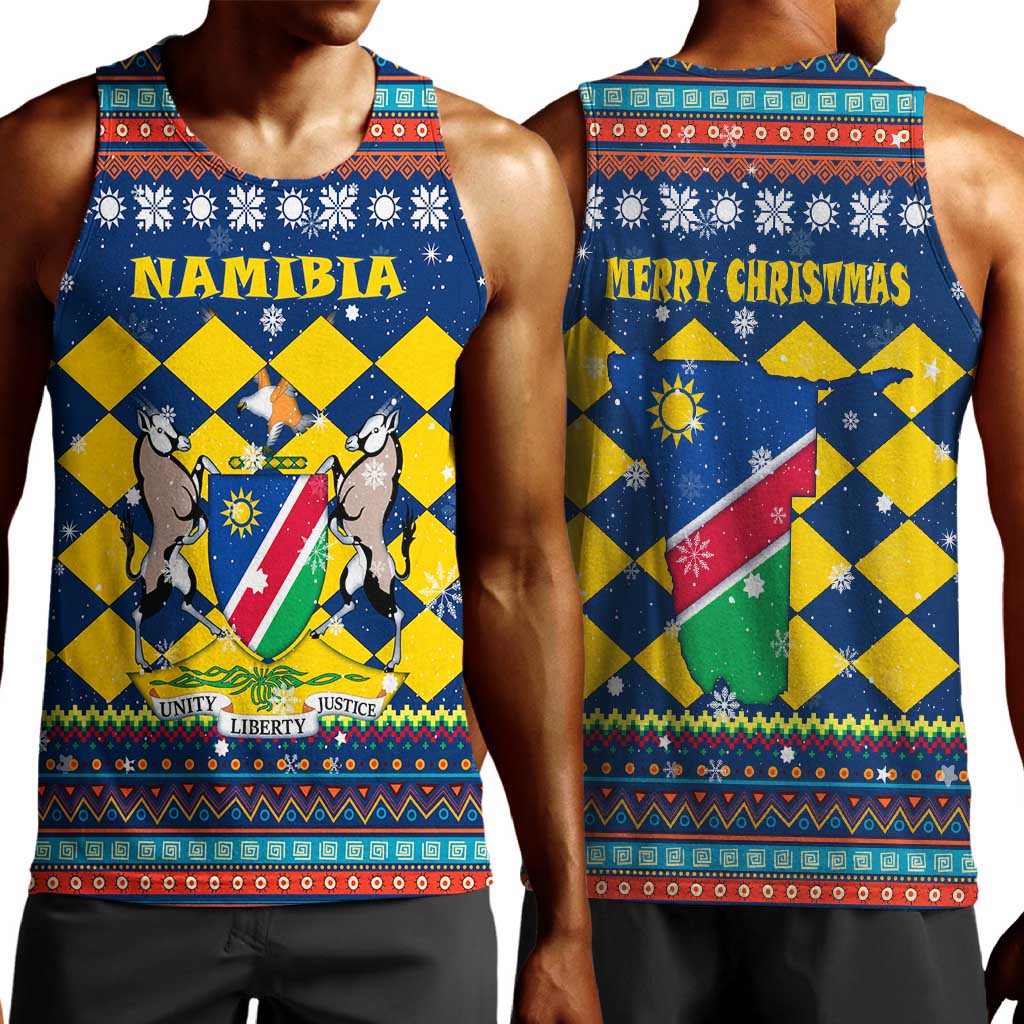 Namibia Christmas Men Tank Top Coat of Arms and Flag Map Motif - African Pride