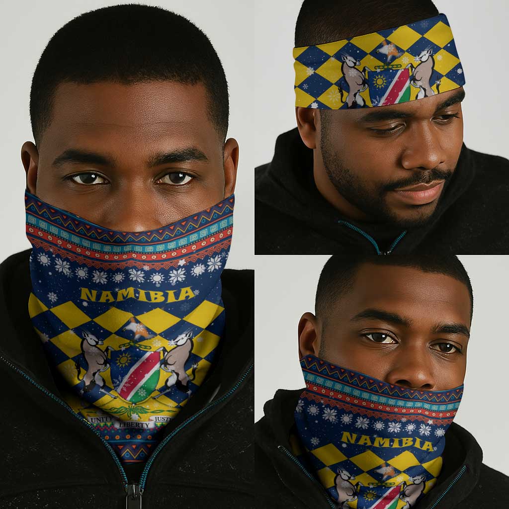 Namibia Christmas Neck Gaiter Coat of Arms and Flag Map Motif - African Pride