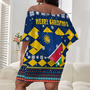 Namibia Christmas Off Shoulder Short Dress Coat of Arms and Flag Map Motif - African Pride