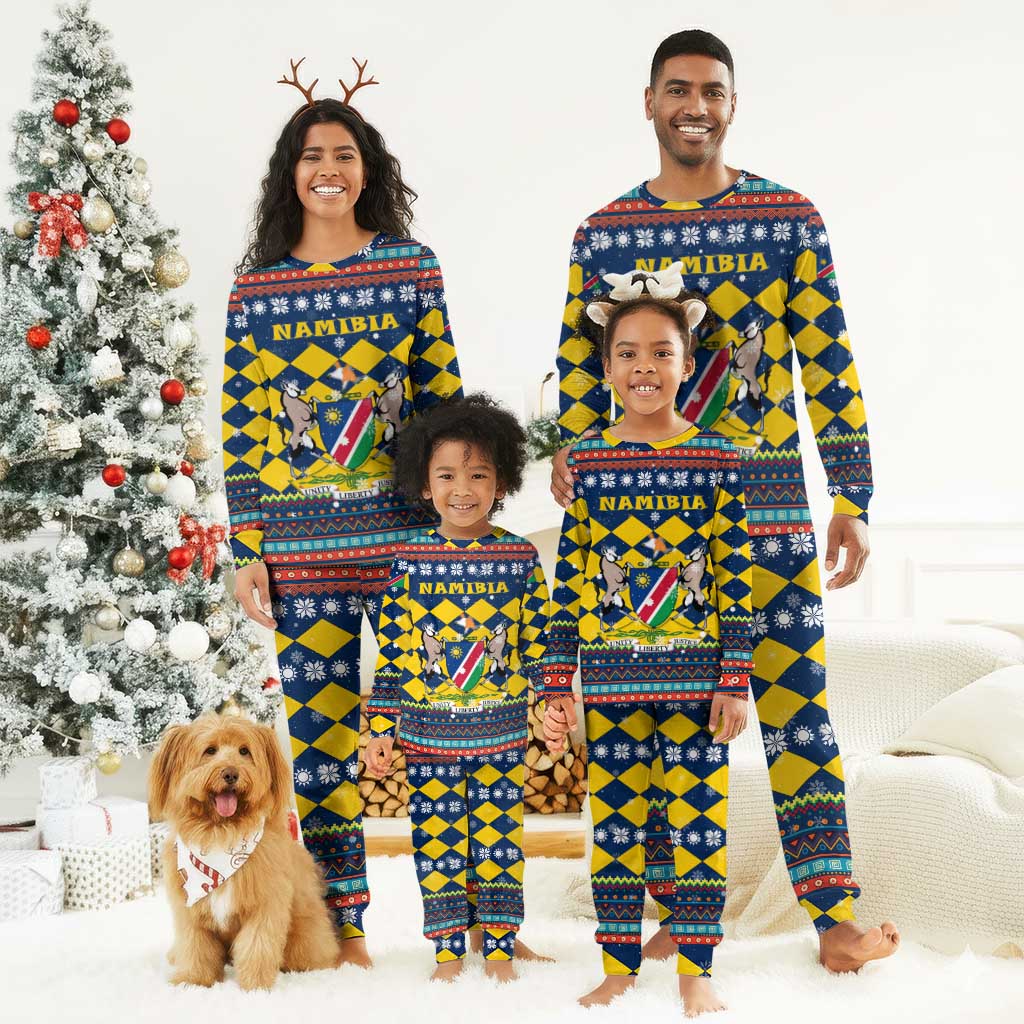 Namibia Christmas Pajama Set Coat of Arms and Flag Map Motif - African Pride