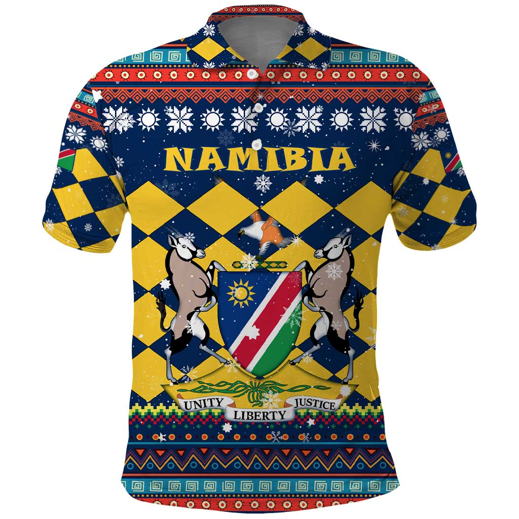 Namibia Christmas Polo Shirt Coat of Arms and Flag Map Motif - African Pride