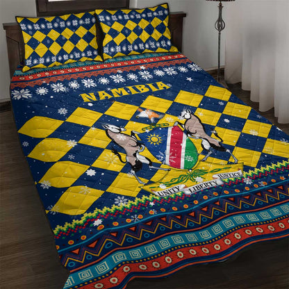 Namibia Christmas Quilt Bed Set Coat of Arms and Flag Map Motif - African Pride