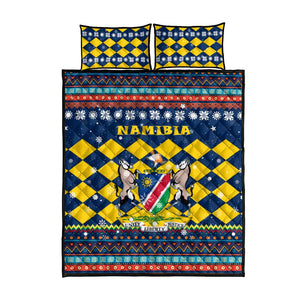 Namibia Christmas Quilt Bed Set Coat of Arms and Flag Map Motif - African Pride