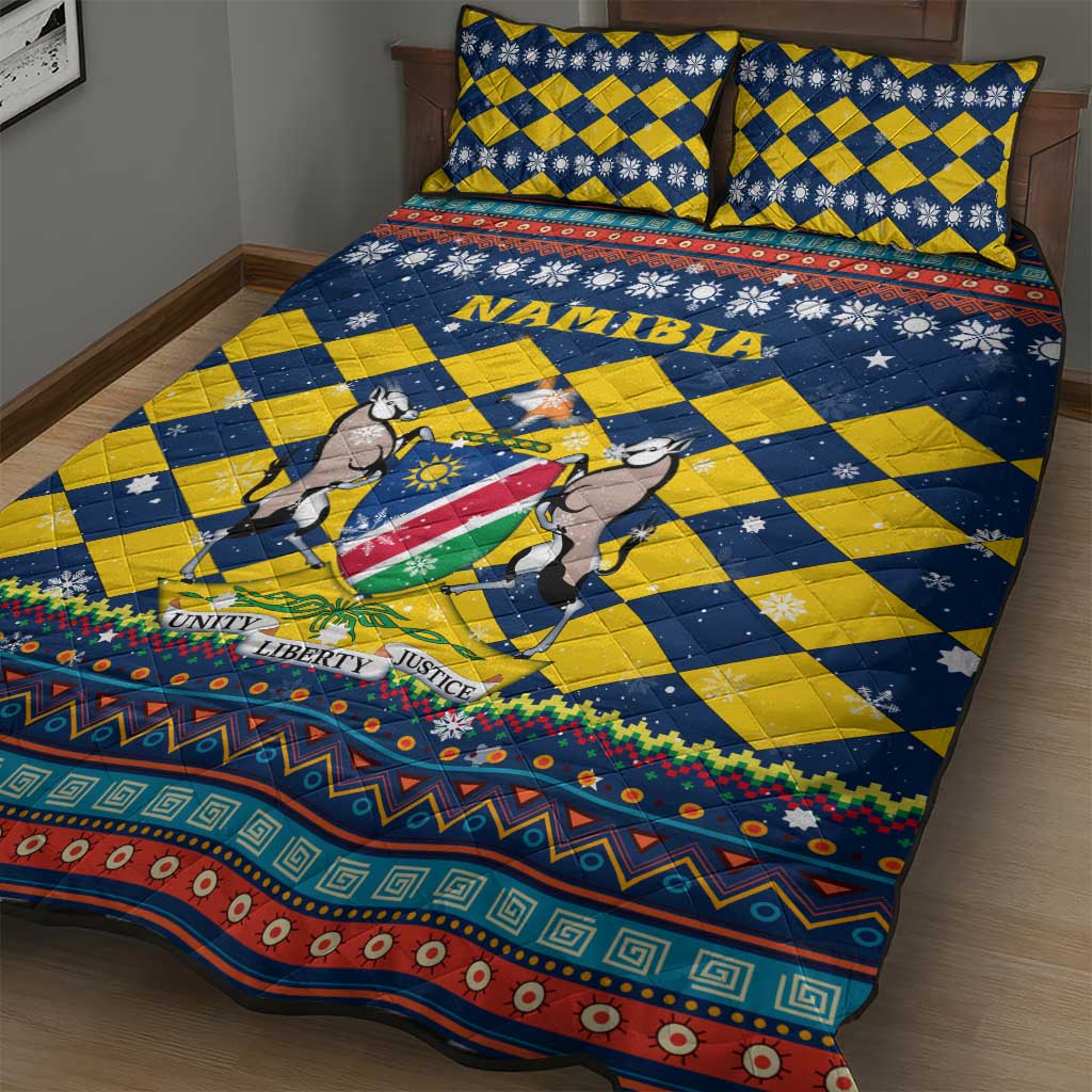Namibia Christmas Quilt Bed Set Coat of Arms and Flag Map Motif - African Pride