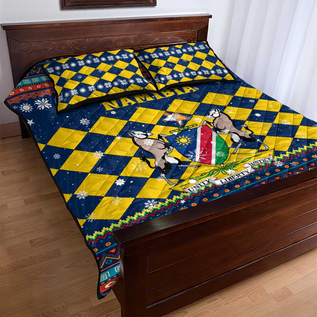 Namibia Christmas Quilt Bed Set Coat of Arms and Flag Map Motif - African Pride