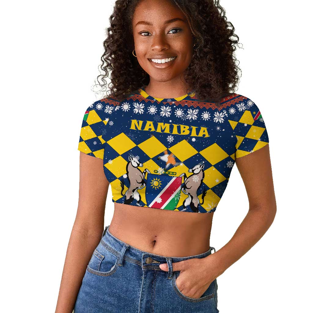 Namibia Christmas Raglan Cropped T shirt Coat of Arms and Flag Map Motif - African Pride