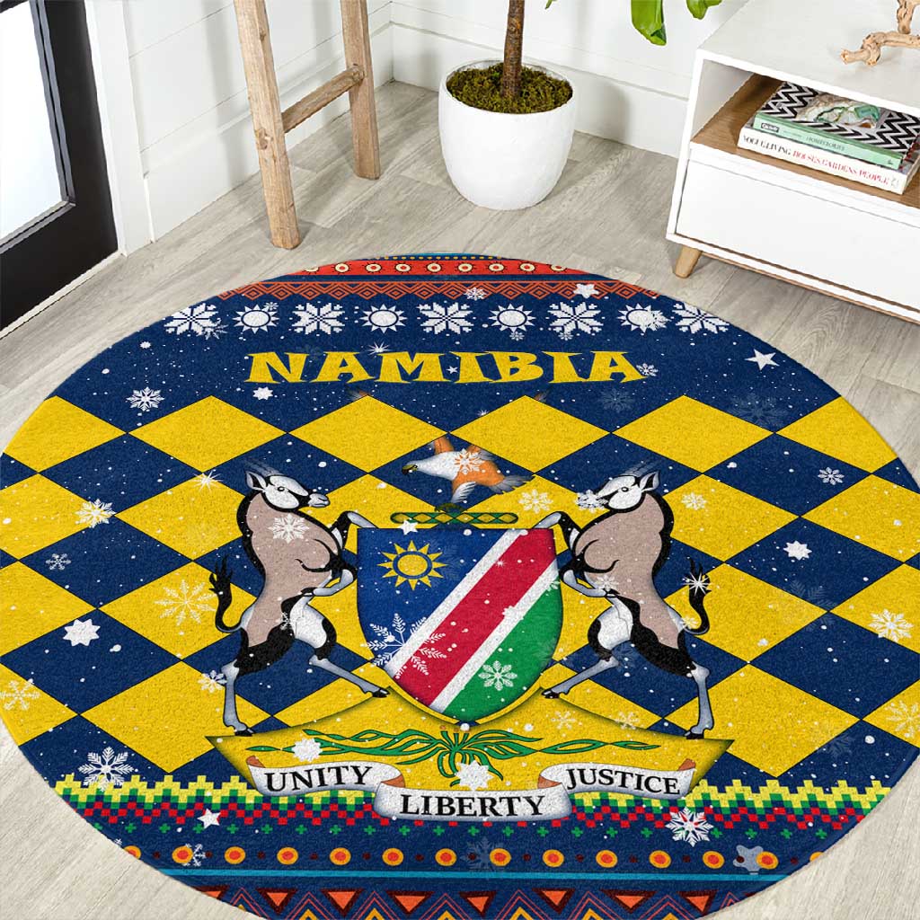 Namibia Christmas Round Carpet Coat of Arms and Flag Map Motif - African Pride