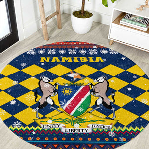 Namibia Christmas Round Carpet Coat of Arms and Flag Map Motif - African Pride