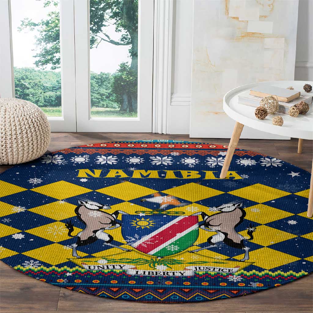 Namibia Christmas Round Carpet Coat of Arms and Flag Map Motif - African Pride