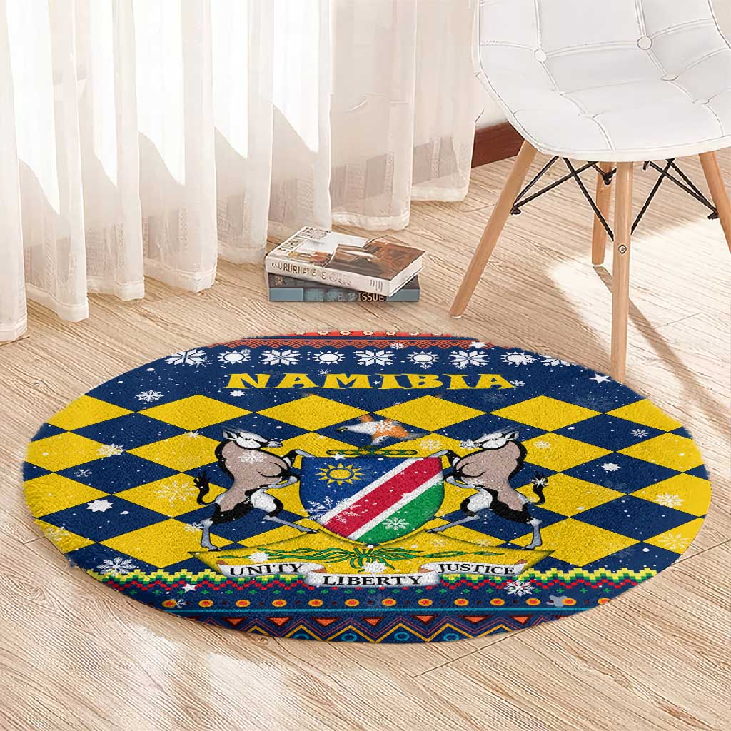 Namibia Christmas Round Carpet Coat of Arms and Flag Map Motif - African Pride