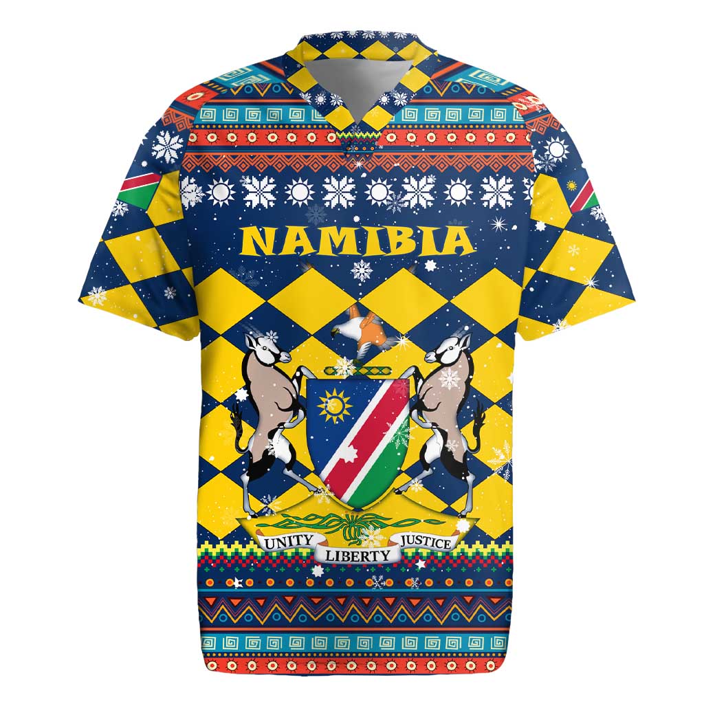 Namibia Christmas Rugby Jersey Coat of Arms and Flag Map Motif - African Pride