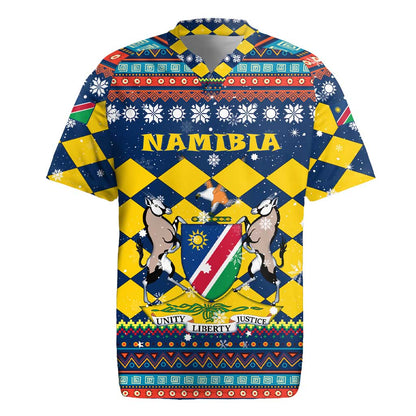 Namibia Christmas Rugby Jersey Coat of Arms and Flag Map Motif - African Pride