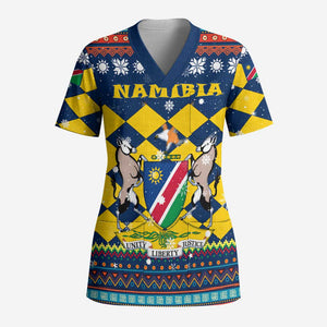 Namibia Christmas Scrub Top Coat of Arms and Flag Map Motif - African Pride