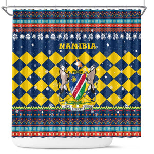 Namibia Christmas Shower Curtain Coat of Arms and Flag Map Motif - African Pride