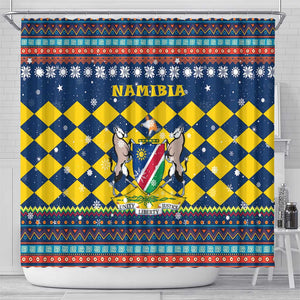 Namibia Christmas Shower Curtain Coat of Arms and Flag Map Motif - African Pride