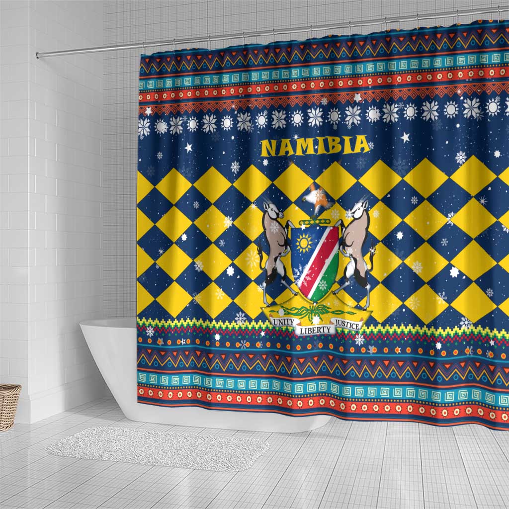 Namibia Christmas Shower Curtain Coat of Arms and Flag Map Motif - African Pride