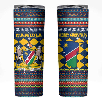 Namibia Christmas Skinny Tumbler Coat of Arms and Flag Map Motif - African Pride